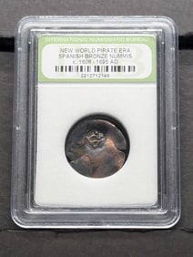 c. 1608-1695 AD New World Pirate Era Spanish Bronze Nummis Coin