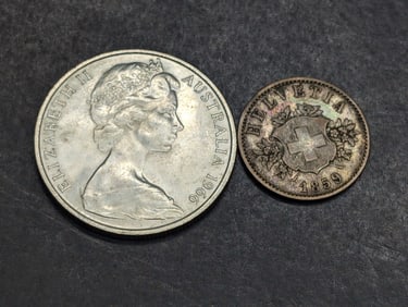1966 Australia 50 Silver Cents & 1859-B Switzerland 20 Rappen