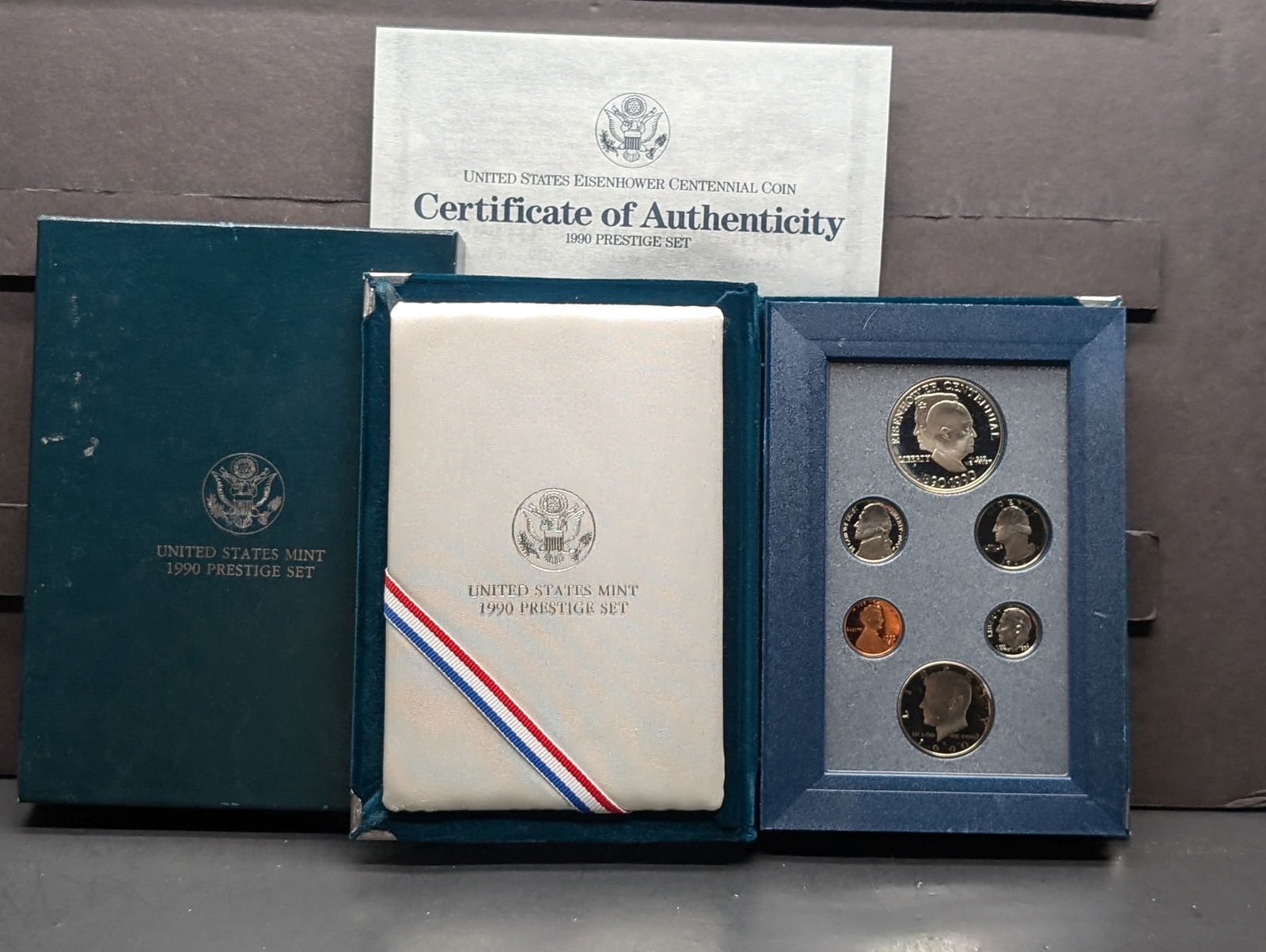 1990 P & S U.S. Mint Prestige Set in OGP w/ COA - Eisenhower Centennial 90% Silver Dollar (1 of 5)