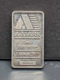 1 Oz. .999 FINE SILVER A-Mark Designed Art Bar