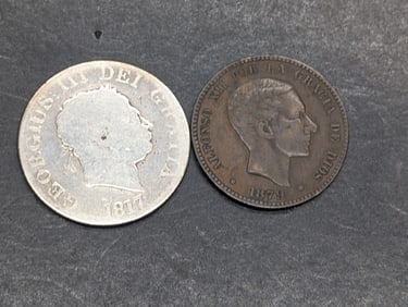 1879 Spain 10 Centimos & 1817 Great Britain Half Silver Crown