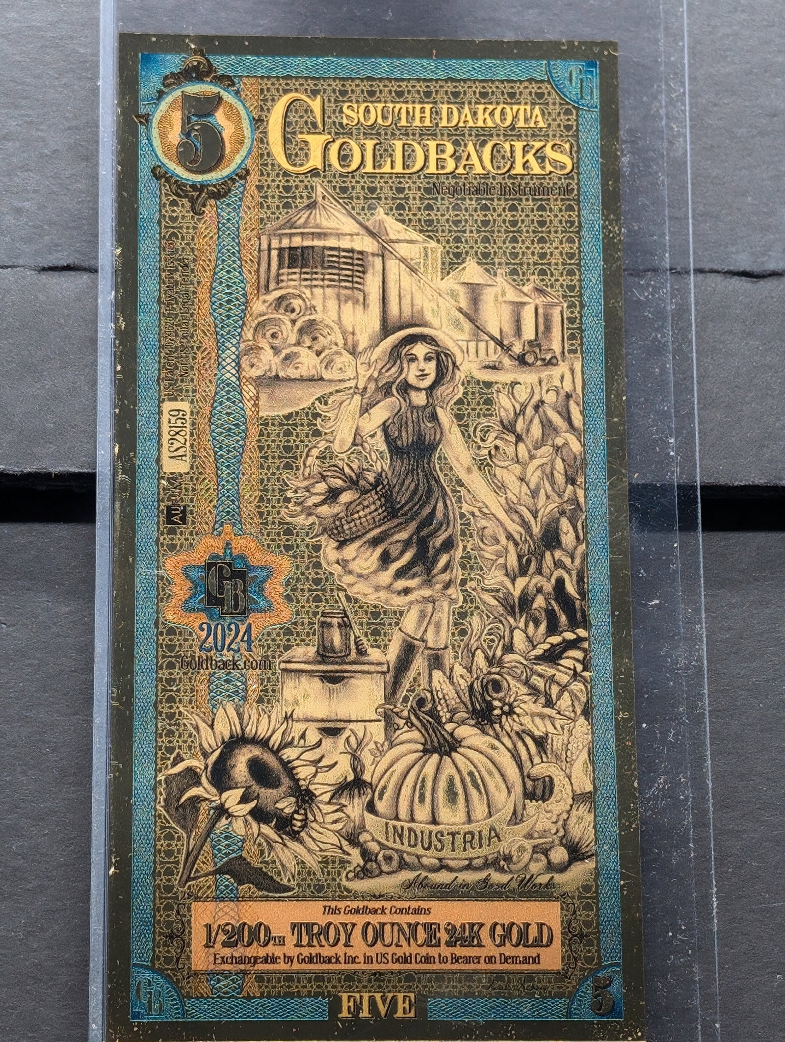 1/200th Troy Oz. 24k PURE GOLD 2024 $5.00 South Dakota Goldback: 1/200th Troy Oz. 24k PURE GOLD 2024 $5.00 South Dakota Goldback