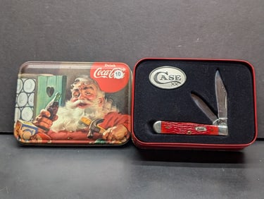 Case XX Coca-Cola Two-Bladed Pocket Knife Made in USA 6225 1/2-SS in Collector's Christmas Tin