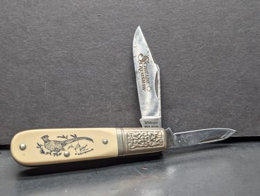 Schrade Scrimshaw Pheasant Barlow Knife SC 506 Vintage 1979 Made in USA