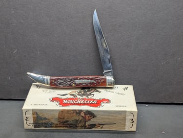 Winchester 19100 1992 Cartridge Series Single Blade Toothpick In Box Burnt Orange Bone Made In USA
