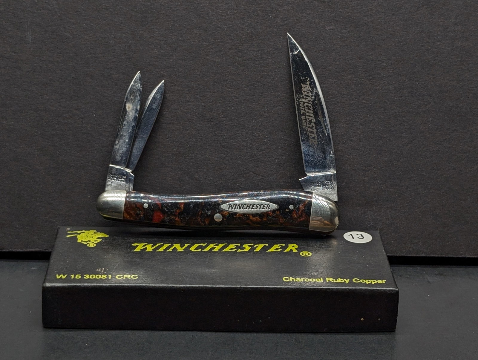 1995 Winchester Three Bladed Knife W15 30081 In Box Charcoal Ruby Copper w/ Box Never Carried (1 of 10)