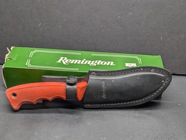 Vintage Remington USA Sportsman Fixed Blade Knife DROP Point Kraton, with Leather Sheath, and Box,