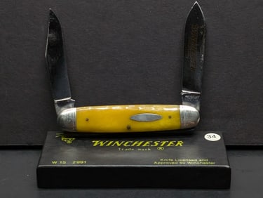 Winchester Two Bladed Moose Pocket Knife Bone W15 2991 1988 Vintage w/ Box Never Used, Carried or