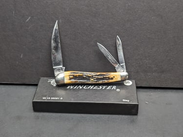 Winchester W 15 35081-S 1995 Wharncliffe Whittler Stag Three Bladed Pocket Vintage 1990's NIB Made