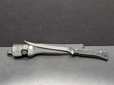 Schrade GF65 Vintage Fish and Game Fillet Knife Graphite with Black Leather Sheath