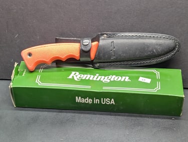 Vintage Remington USA Sportsman Fixed Blade Knife DROP Point Kraton Leather sheath w/ Box