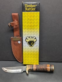 Timber Rattler 2007 Annie Oakley Days Commemorative Knife with Sheath- Blade Has Rust