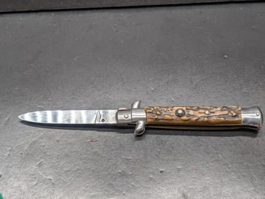 Horster Rostfrei 8 23cm Italian stiletto automatic knife Stag handle Vintage 1960's