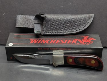 1990 Winchester W 15 0680 Hunter Fixed Blade Knife with Sheath, by Blue Grass Cutlery NIB Made in