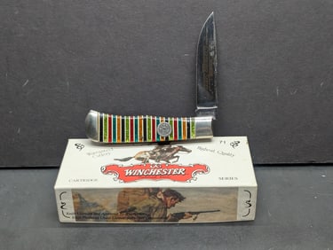 1996 Winchester Cartridge Series W18 10111 Knife Single Blade Folder measures 4 1/2 in. w/45-70