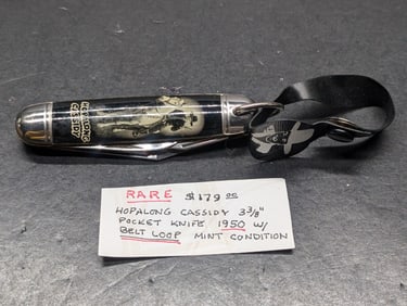1950 Hopalong Cassidy 3 3/8" 3 Blade pocket knife with Belt Loop, MINT CONDITION, Hammer Brand by