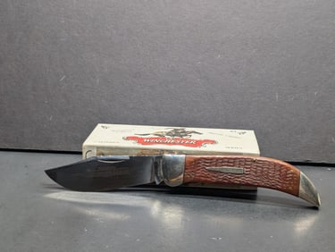 Winchester W18 19108 Cartridge Series Single Blade Folder, Burnt Orange Bone Jigging Knife NIB Made
