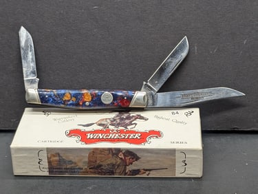 1995 Winchester Cartridge Series 30-30 W15 3048 3 Blade Stockman W/ Blue, Wine, Copper Handles