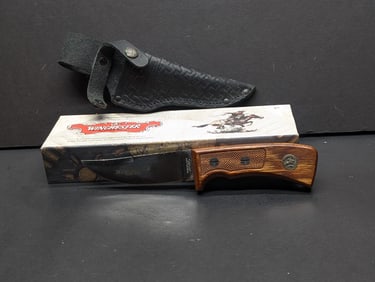1993 Winchester W15 0780 Skinner 5" Checkered Wood Handle Fixed Blade with Sheath NIB, Made in USA