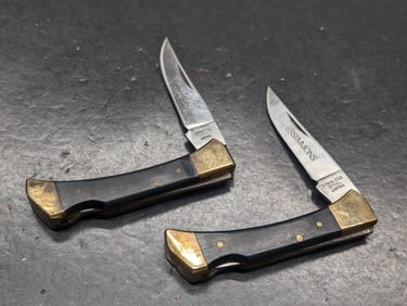 (2) Simmons small one blade pocket knives with brass bolsters