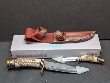 Pair Of Steel Stag Hunting Knives w/Leather Sheath (Pakistan)