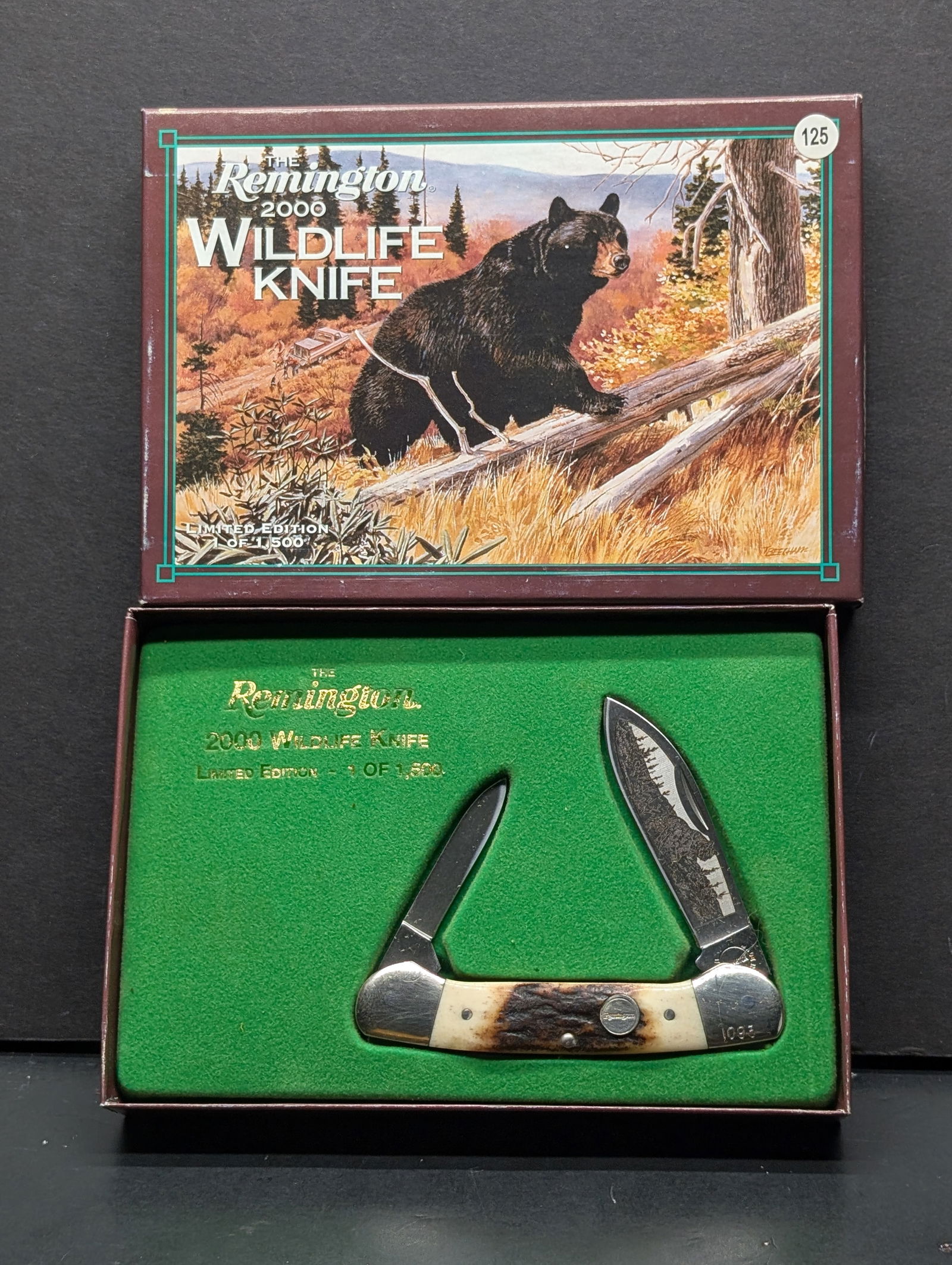 2000 Remington Canoe Wildlife Knife Limited Edition #1093 of 1500 Genuine Stag handles Made in USA (1 of 14)
