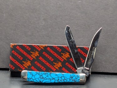 Winchester 2 Bladed Pocket Knife, W-40 14072, 2 1/2 Inch Blade, Turquoise Handles, Made In USA By