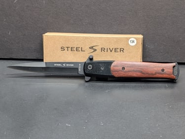 Steel River Redwood Stiletto SR102W black coated, stainless steel blade, mechanical assisted