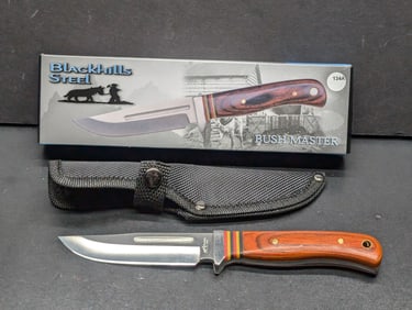 Black Hills Steel Fixed Blade Hunting Knife, Bush Master w/Sheath, Made In China