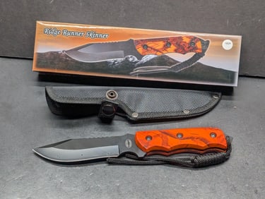 Ridge Runner Skinner Hunting Knife w/Sheath, 4 1/2 Inch Fixed Blade, O/B, Made In China
