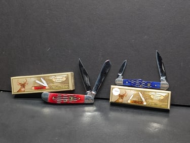 (2) Pocket Knives By Frost Cutlery, Cowboy Whitler, & Gog Leg Trapper, Made In Pakistan