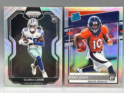 2020 Panini Chronicles Prizm Black Ceedee Lamb Silver Prizm RC #PB-11 & 2020 Panini Donruss Optic: 2020 Panini Chronicles Prizm Black Ceedee Lamb Silver Prizm RC #PB-11 & 2020 Panini Donruss Optic Jerry Jeudy Holo RC #157