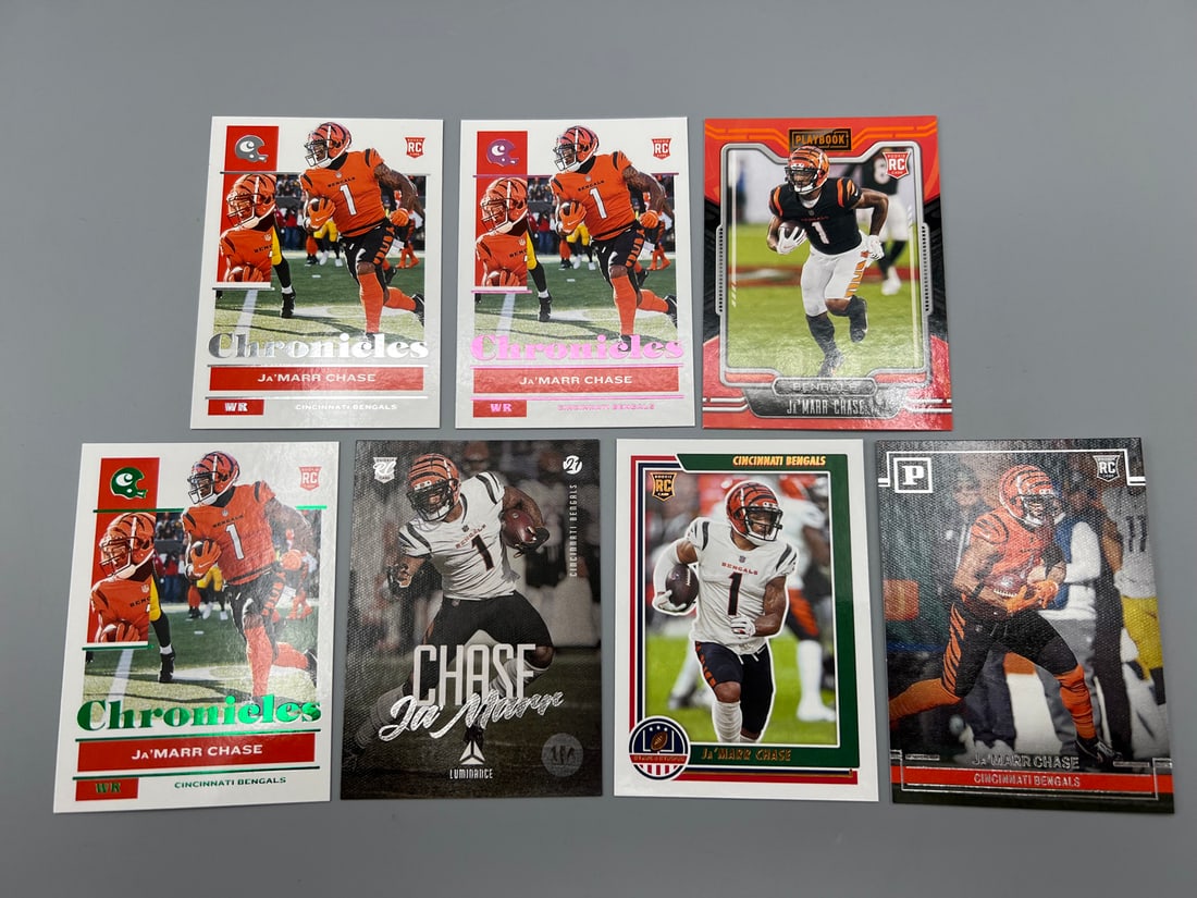Lot of (7) Ja'Marr Chase Football Rookie Cards: Lot of (7) Ja'Marr Chase Football Rookie Cards