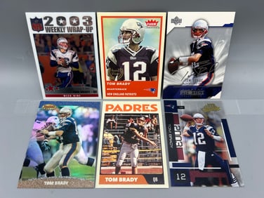 Lot of (6) Assorted Tom Brady Football Cards - Varying Conditions