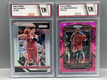 2018 Panini Prizm Yao Ming Silver #135 & 2022-23 Panini Prizm DeMar DeRozan Pink Ice #72 - Both