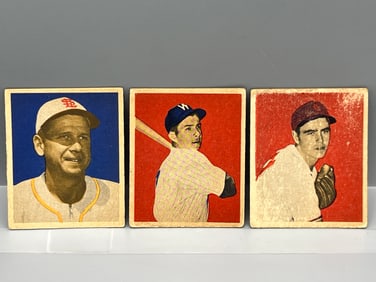 1949 Bowman Jerry Priddy No Name On Front RC #4, Al Kozar RC #16, & Ned Garver RC #15