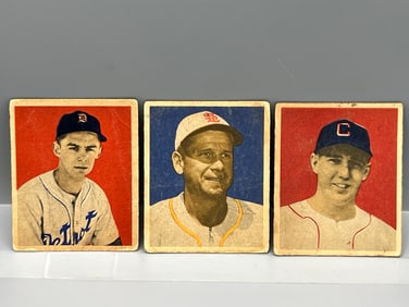1949 Bowman Ted Gray RC #10, Jerry Priddy No Name On Front RC #4, & Cass Michaels RC #12
