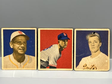 1949 Bowman Jerry Priddy No Name On Front RC #4, Joe Dobson RC #7, & Bob Chesnes RC #13