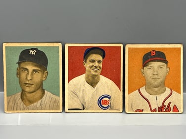 1949 Bowman Randy Gumpert RC #87, Bob Scheffing No Name On Front RC #83, & Bill Salkeld No Name On