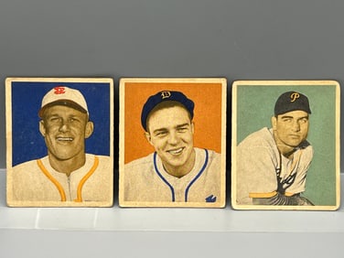 1949 Bowman Mizell Platt RC #89, Dick Wakefield RC #91, & Ed Stevens RC #93