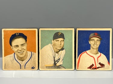 1949 Bowman Dick Wakefield RC #91, Ed Stevens RC #93, & Howie Pollet RC #95