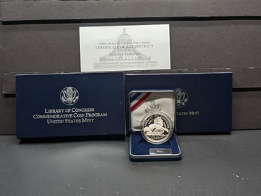 2000-P PROOF Library of Congress Commemorative Silver Dollar in OGP w/ COA