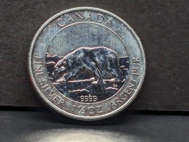 1.5 Oz. .9999 FINE SILVER Canada $8 Polar Bear Designed Bullion Piece