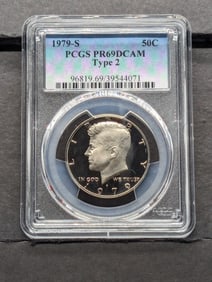1979-S PROOF Type 2 Kennedy Half Dollar - PCGS PR69 DCAM