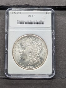 1921-S Morgan Silver Dollar - NCG Cert. MS67
