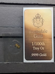 1/100th Troy Oz. .9999 PURE GOLD Scottsdale Designed Miniature Art Bar
