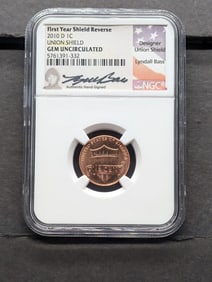 2010-D Lincoln Union Shield Cent - NGC GEM UNC *First Year Shield Reverse* w/ Designer Signature