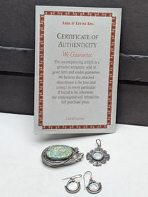 Ancient Roman Glass SOLID SILVER Jewelry Set w/ COA - Earrings, Pendant & Brooch - VERY PRETTY!!