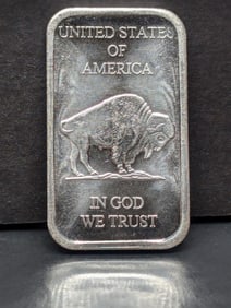1 Oz. .999 FINE SILVER Indian Head Buffalo Designed Art Bar