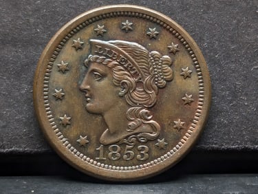 **NICE TYPE COIN - AU+** 1853 Braided Hair Large Cent